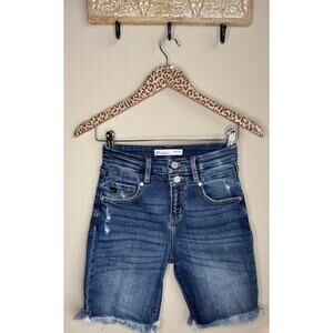 Kancan High Rise Bermuda Distressed Fray Hem Jeans sz 24